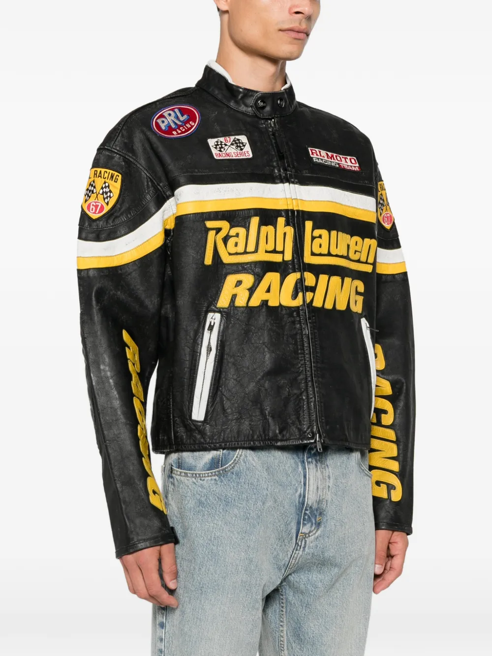 Polo Ralph Lauren Leren jack met logopatch Zwart
