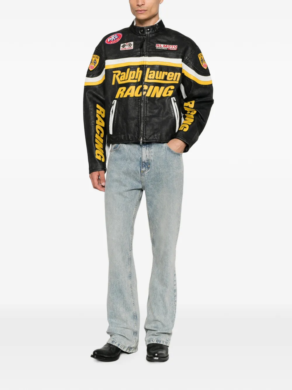 Polo Ralph Lauren Leren jack met logopatch Zwart