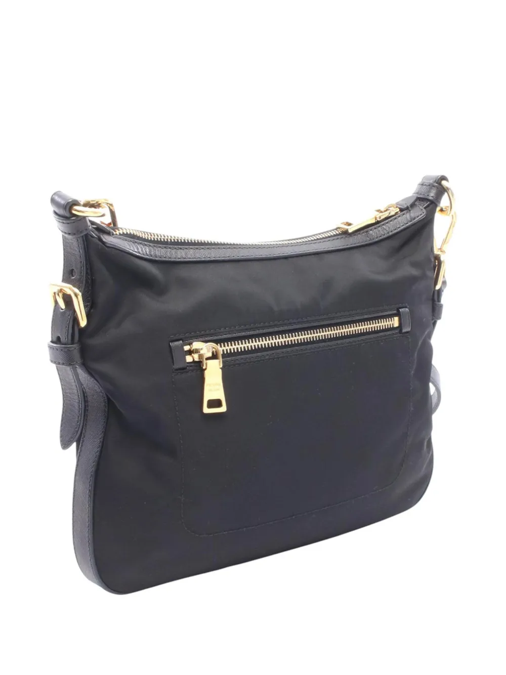 Prada Pre-Owned 2013-2026 Tessuto crossbodytas met rits en saffiano afwerking Zwart