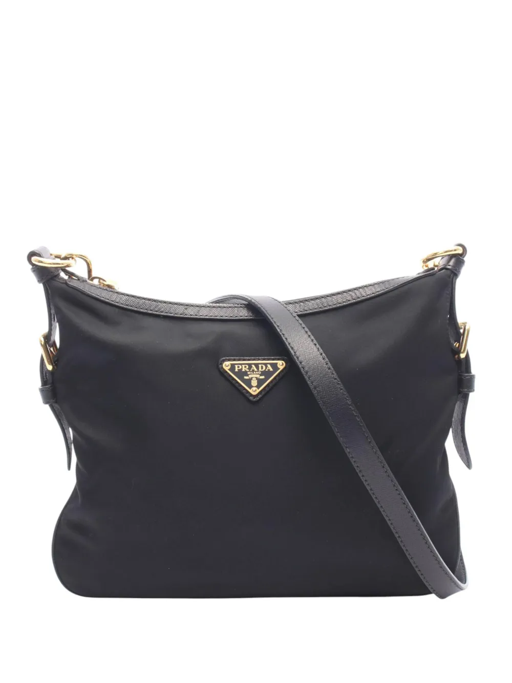 Prada Pre-Owned Borsa a tracolla in tessuto con finiture in pelle Saffiano e zip 2013-2026 - Nero