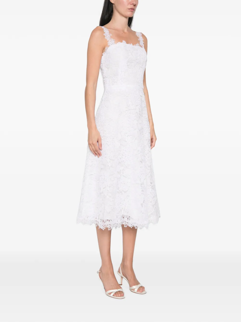 Carolina Herrera Guipure flared midi-jurk met kant Wit