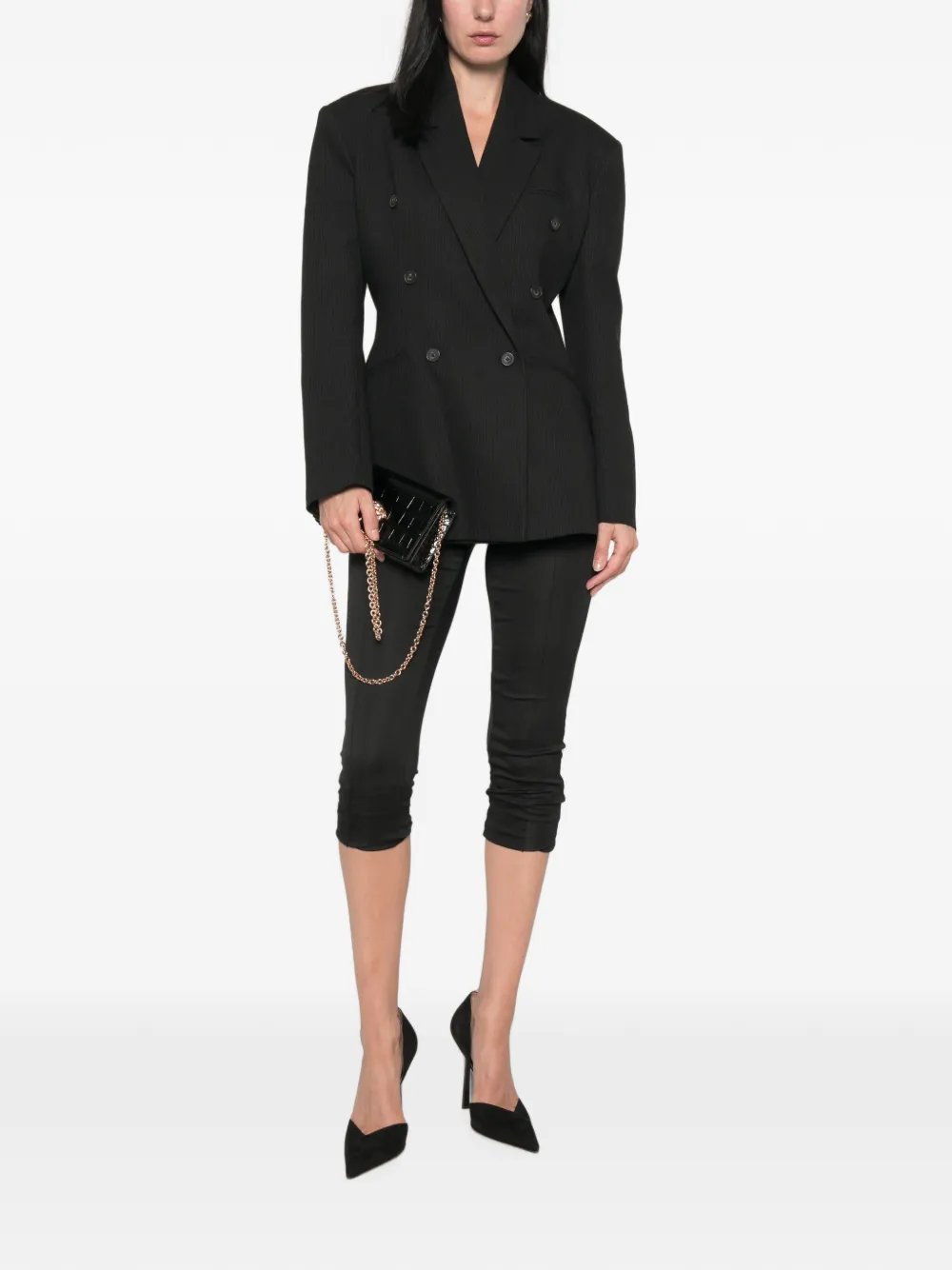 The Frankie Shop Blazer met krijtstreep en dubbele rij knopen Zwart
