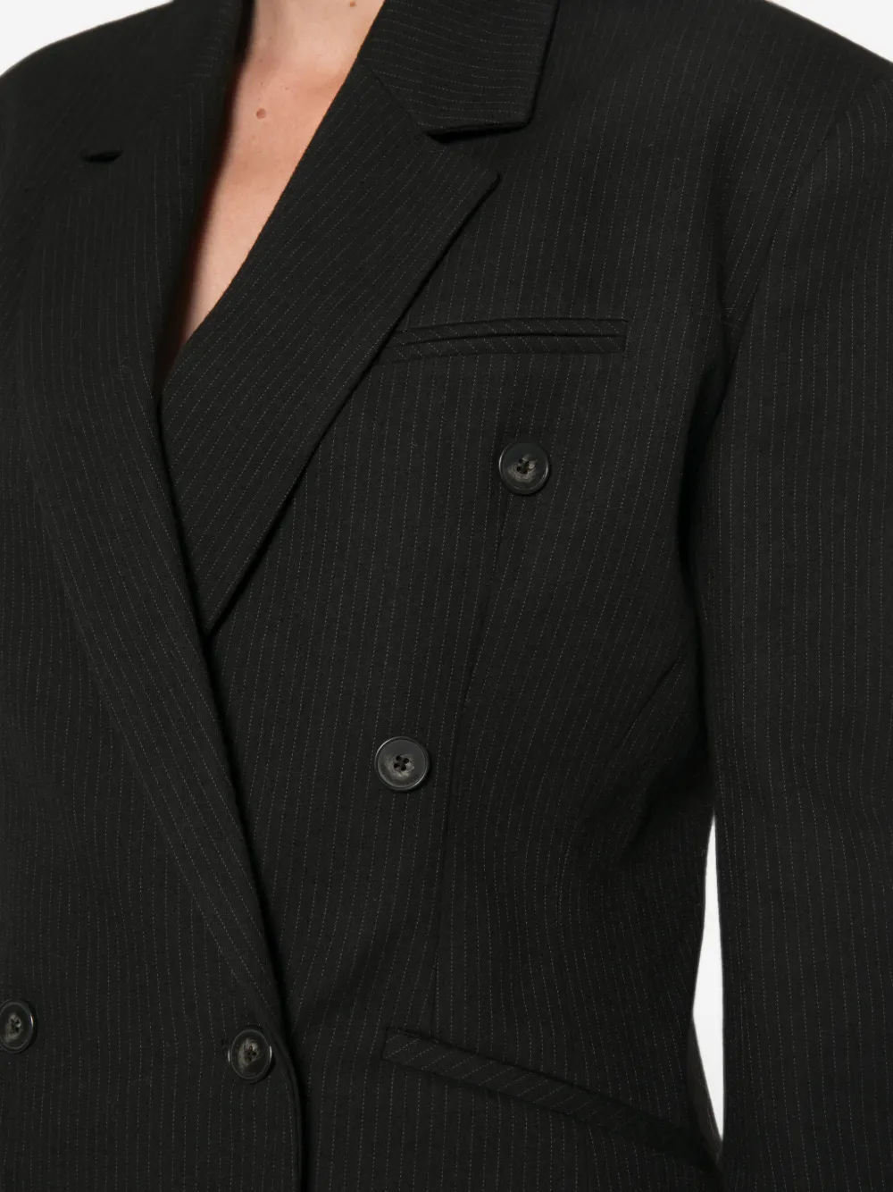 The Frankie Shop Blazer met krijtstreep en dubbele rij knopen Zwart