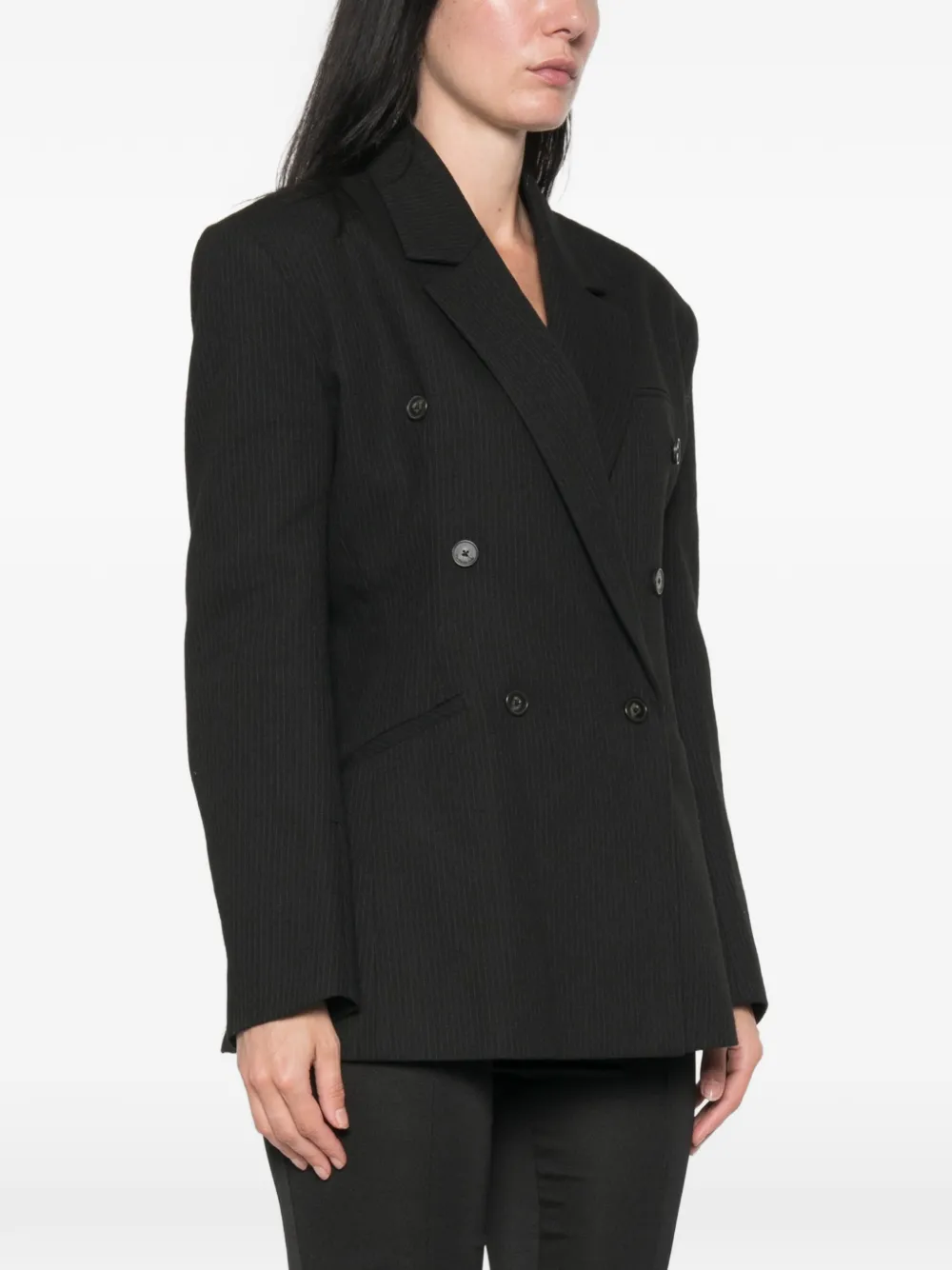The Frankie Shop Blazer met krijtstreep en dubbele rij knopen Zwart