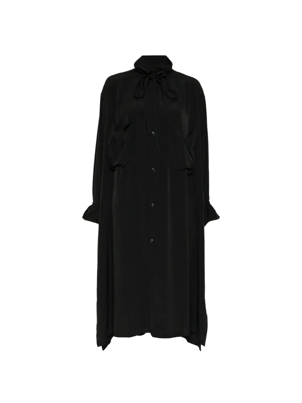 Y's Ta/pe Crepe De Chine Kleid Mit Raffkragen In Schwarz