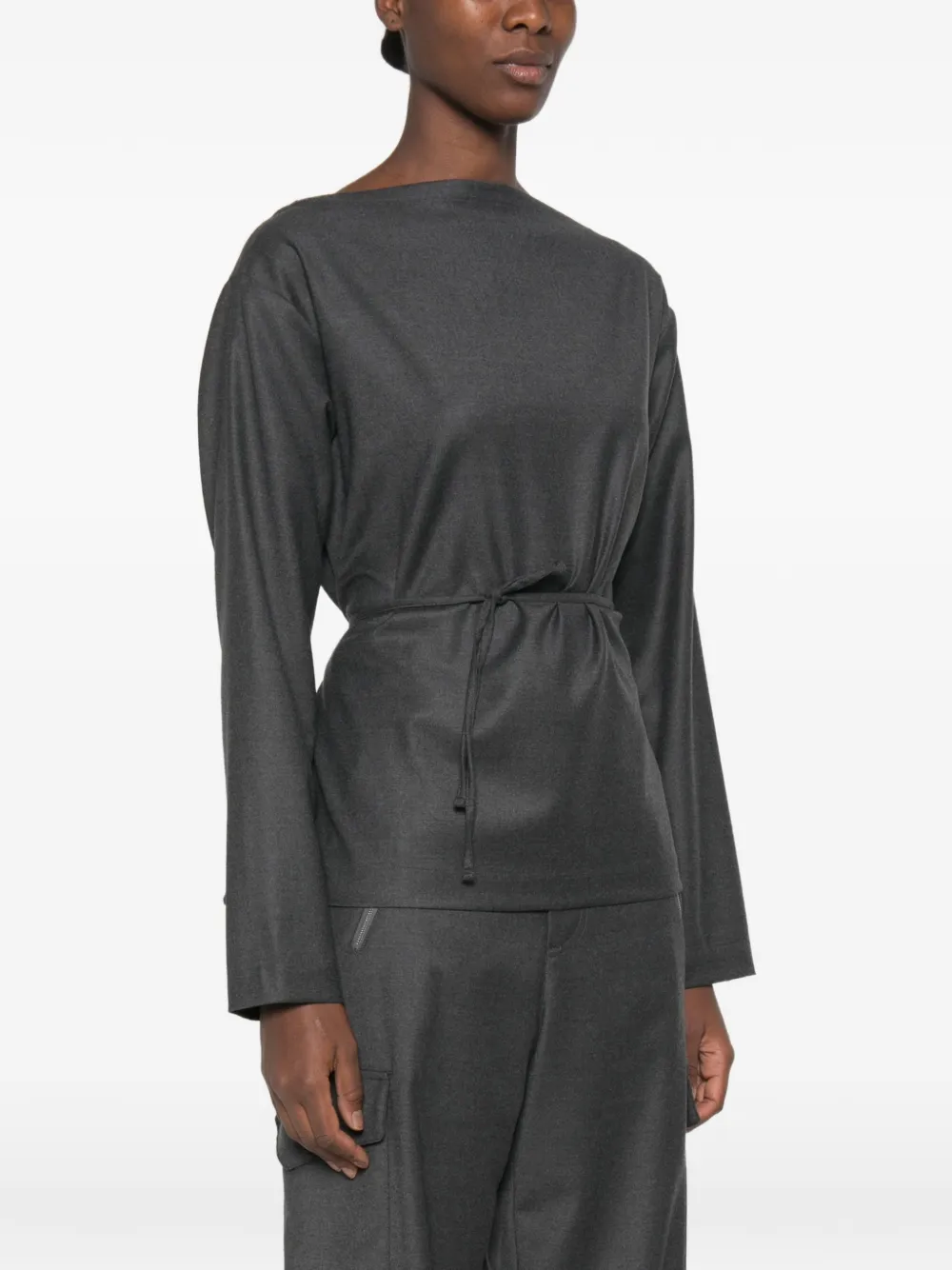 Barena Top met boothals en ceintuur Grijs