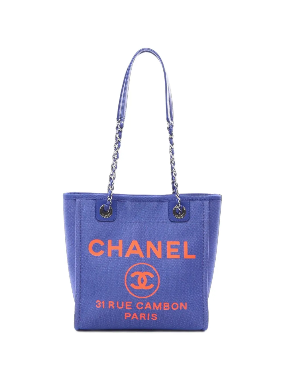 Pre-owned Chanel 2021-2022 Pm Deauville Chain Tote Bag In Blue