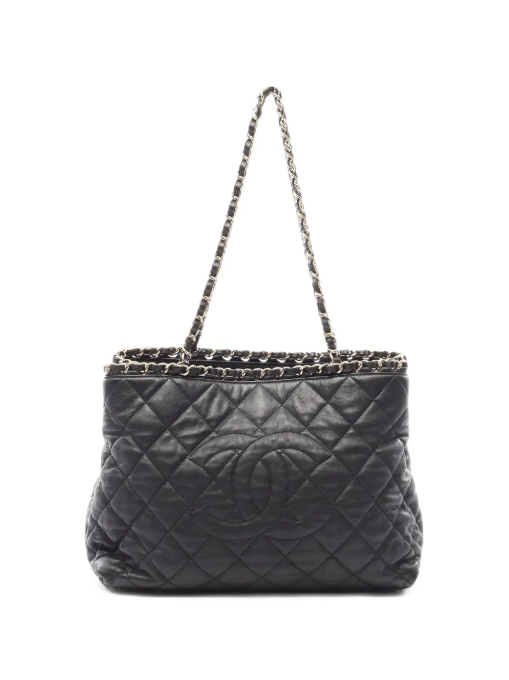 CHANEL Pre-Owned 2012 diamond-quilted chain tote bag - Nero