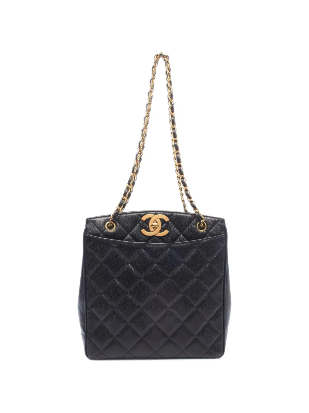 Pre-owned Chanel 1994-1996 Matelassé Chain Tote Bag In Black