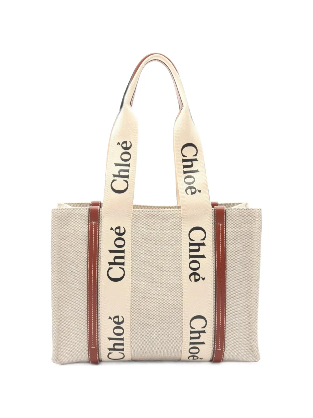 Chloé Pre-Owned 2010s medium Woody leather-trim tote bag - Toni neutri