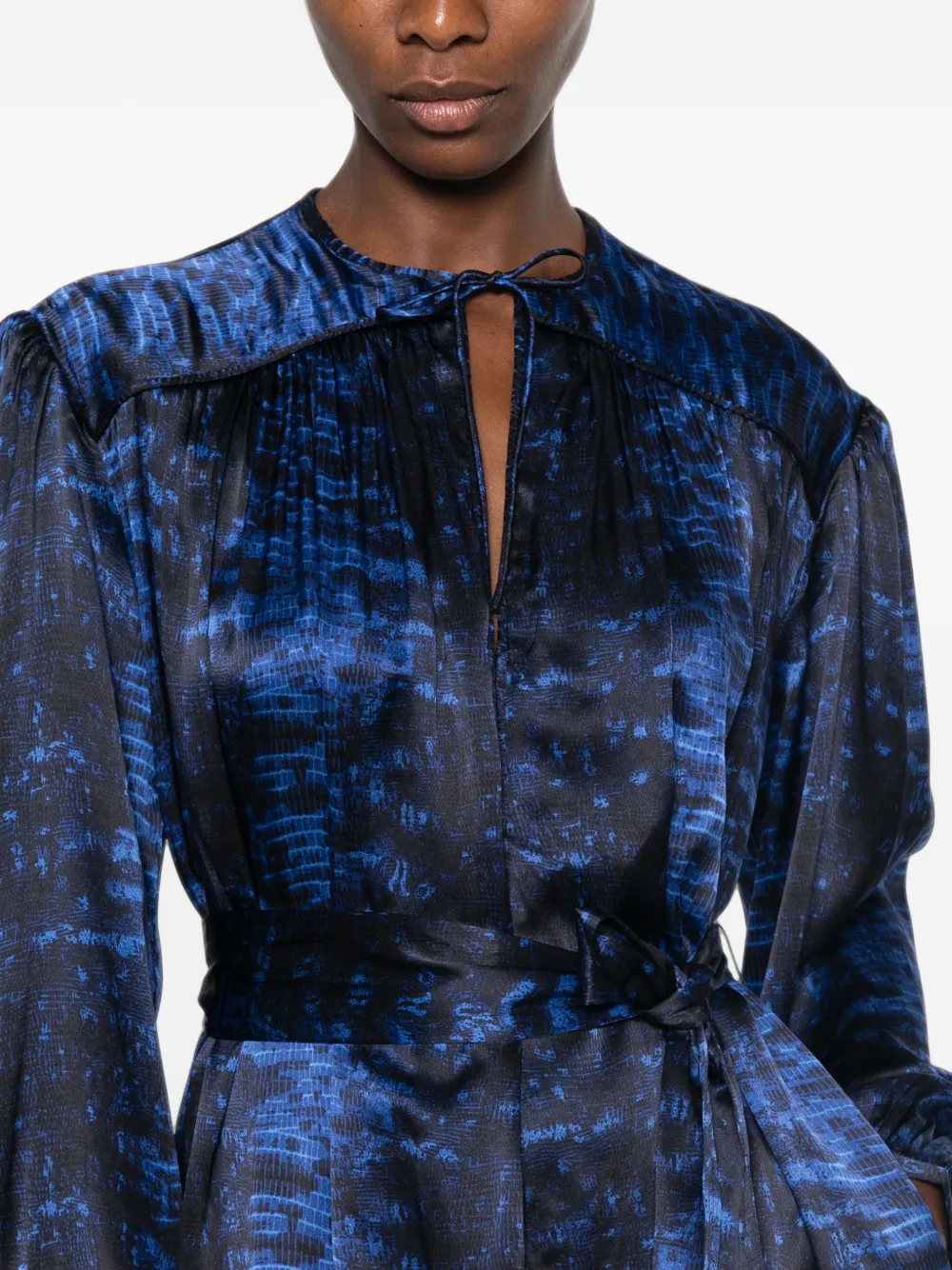 ISABEL MARANT Luada abstract-print belted midi dress Blauw