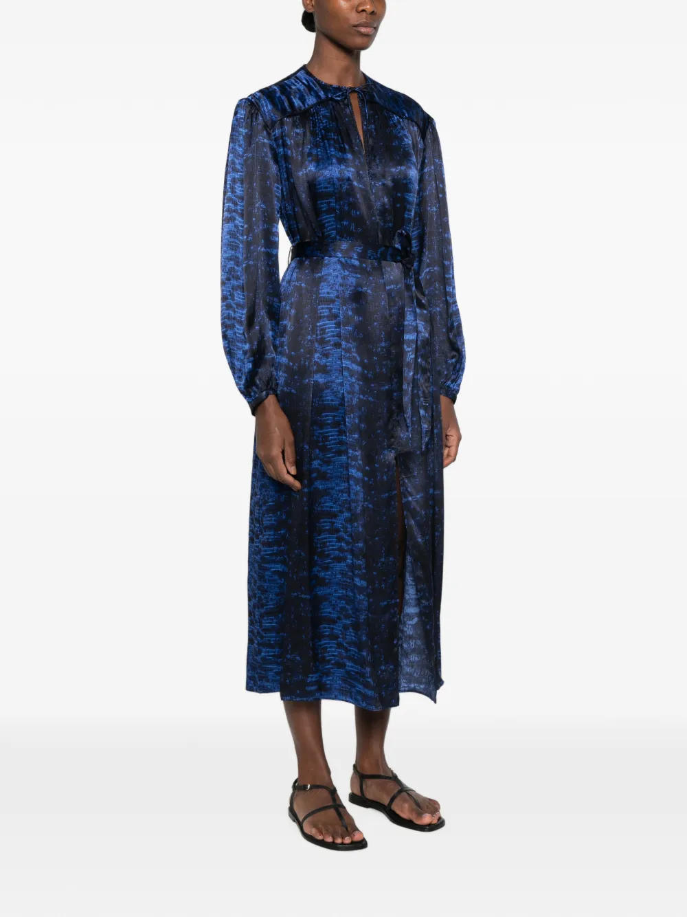 ISABEL MARANT Luada abstract-print belted midi dress Blauw