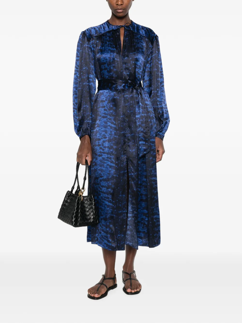 ISABEL MARANT Luada abstract-print belted midi dress Blauw