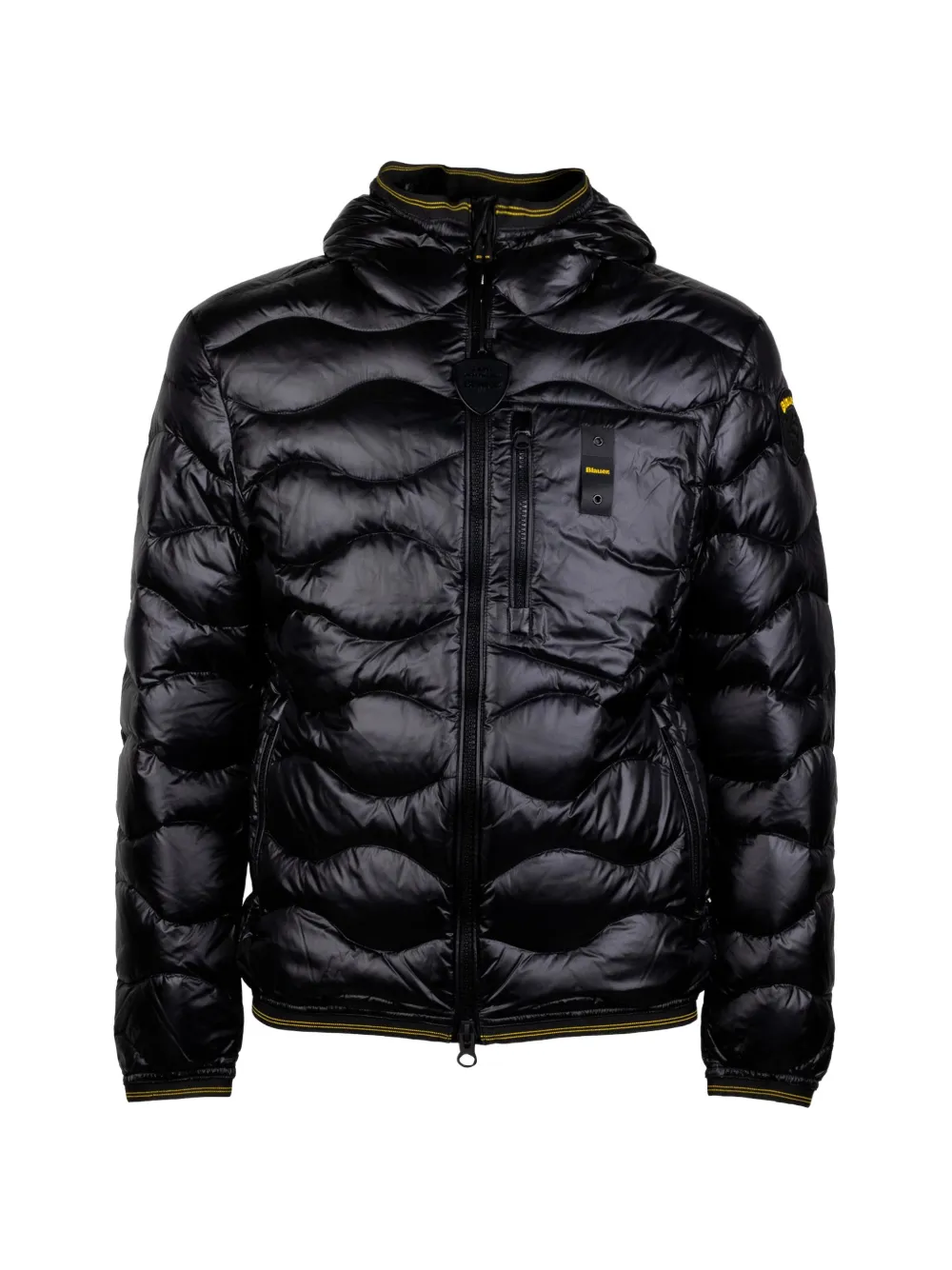 Blauer wave-quilted hooded jacket - Schwarz