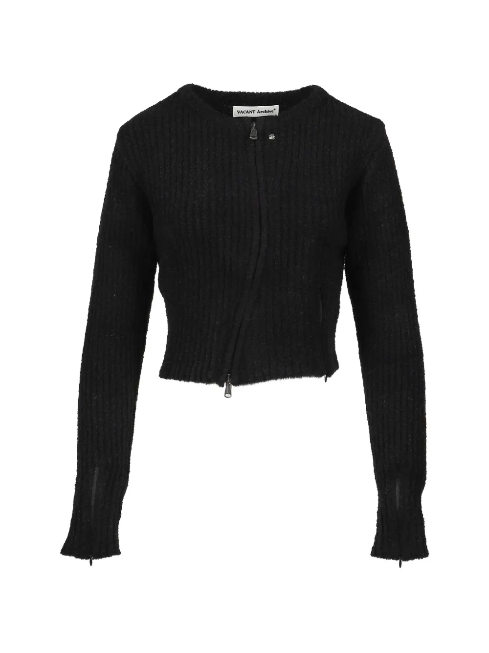 Post Archive Faction Ribbed-knit Zip-up Sweater In Black