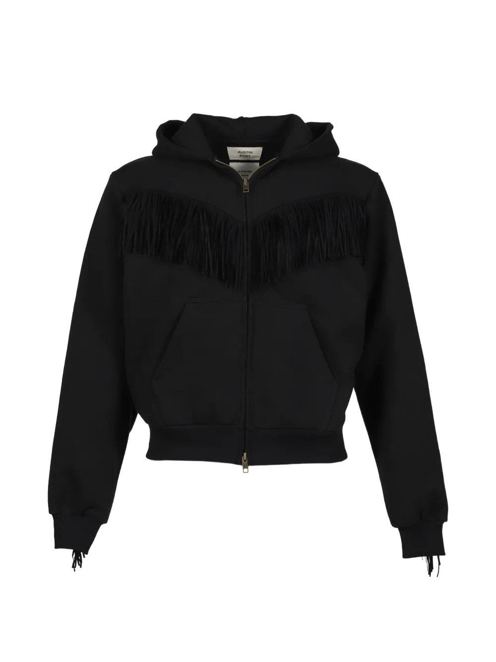 Austin Post Fringed Zip-up Hoodie In Black