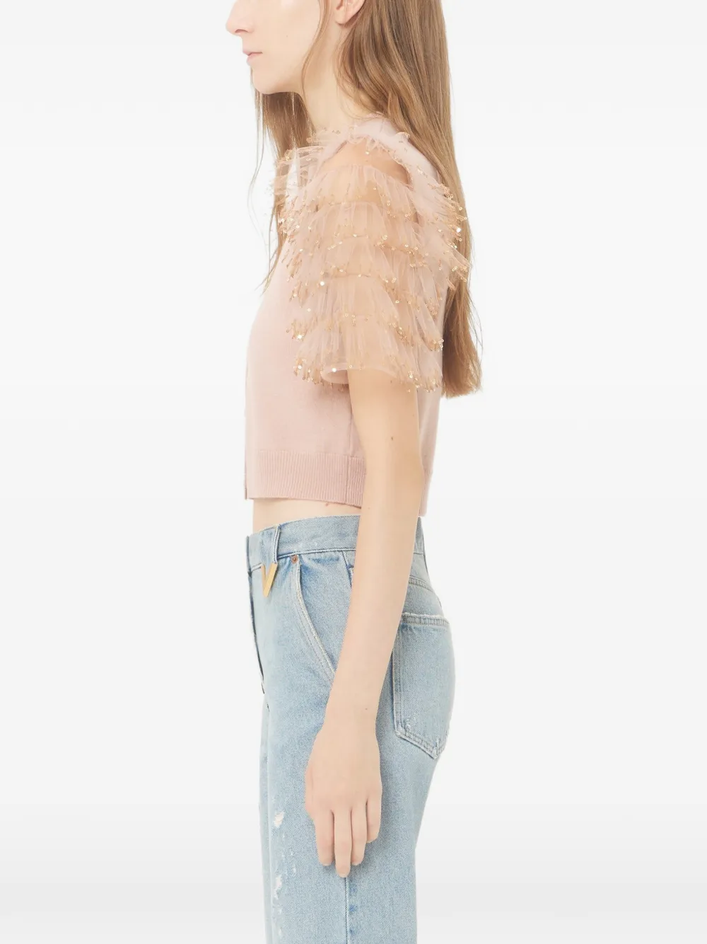 Valentino Garavani Vest met tulen mouwen en pailletten Roze