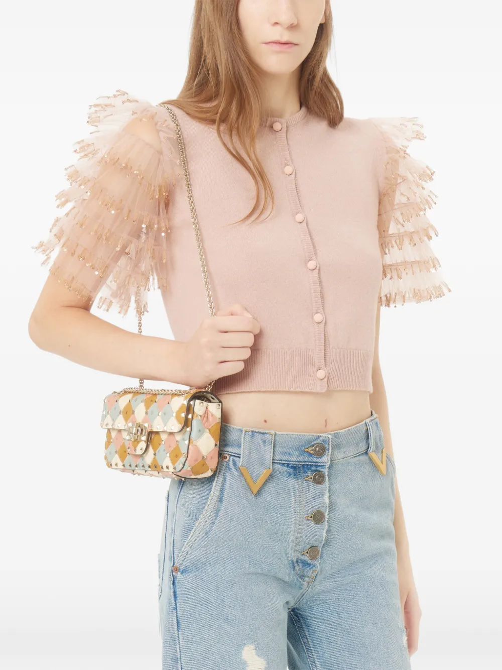 Valentino Garavani Vest met tulen mouwen en pailletten Roze