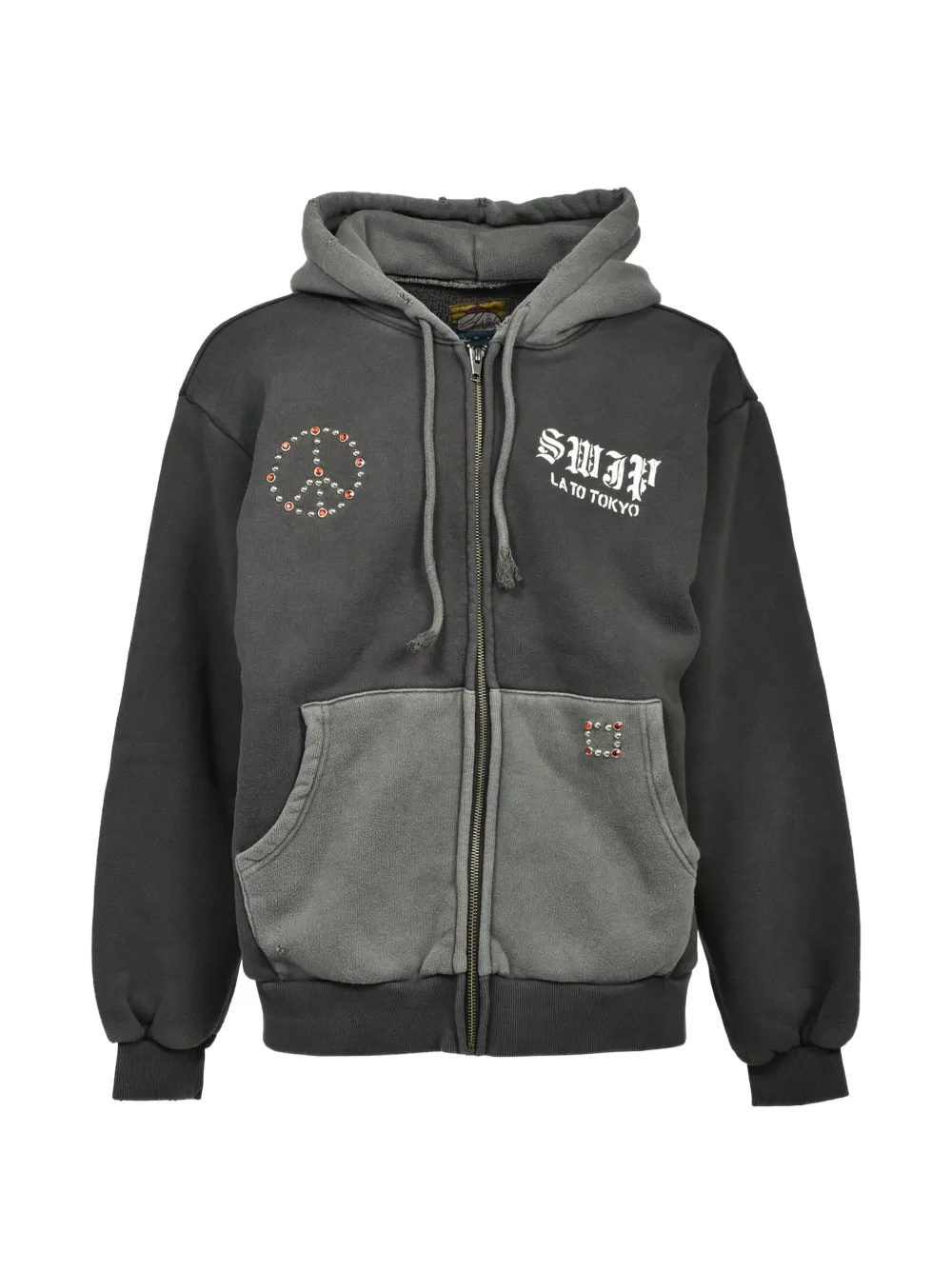 SWJP stud-embellished graphic-print hoodie - Grau