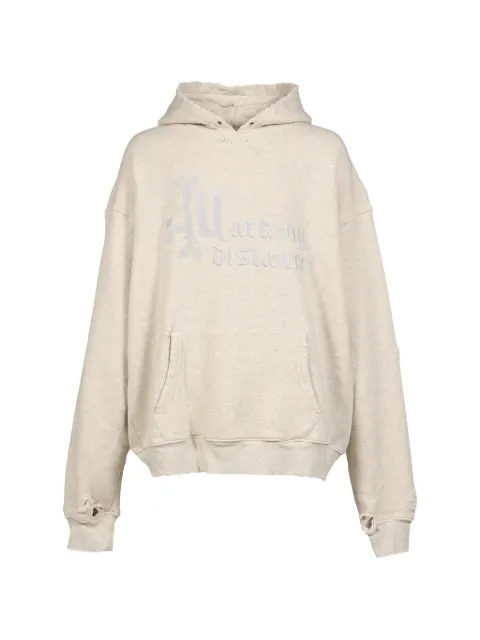MARKING DISTANCE logo-embroidered distressed hoodie