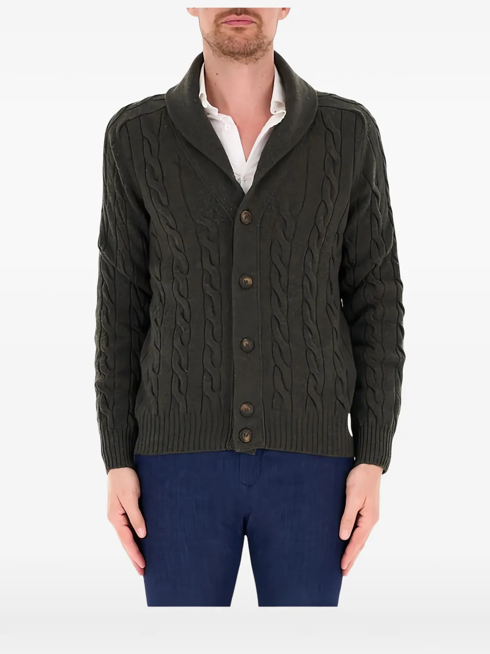 Gran Sasso cable-knit shawl-collar cardigan - Verde