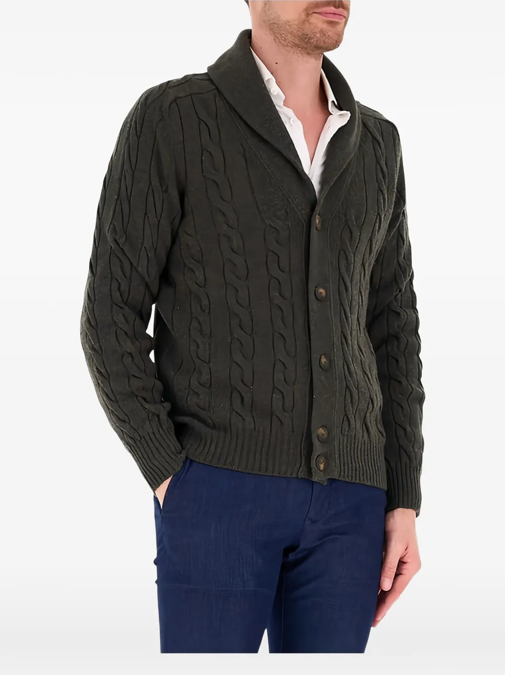 Gran Sasso cable-knit shawl-collar cardigan Groen