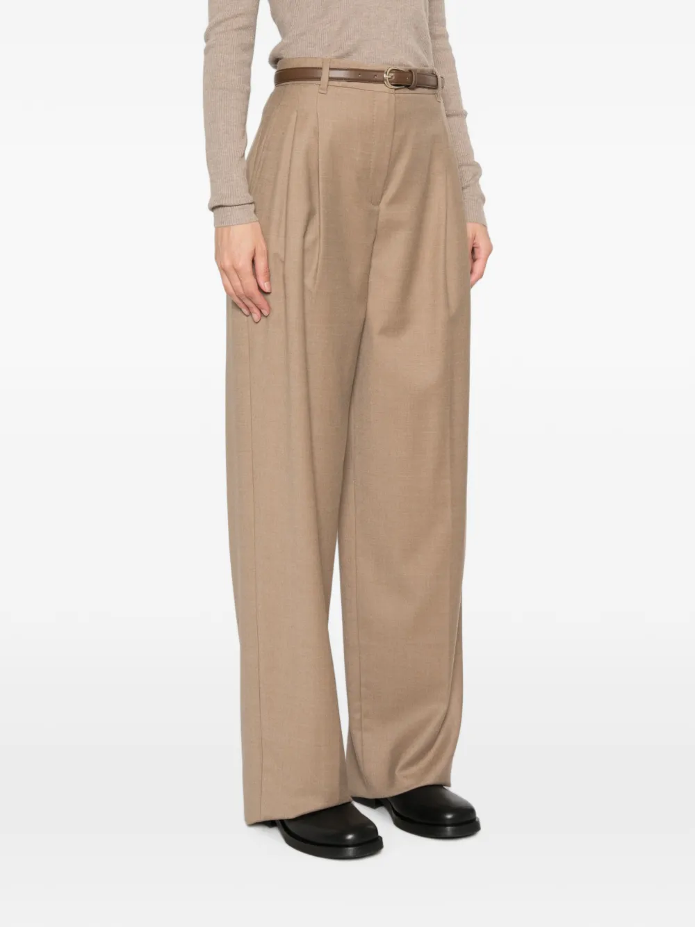 Max Mara Plooibroek met wijde pijpen Beige