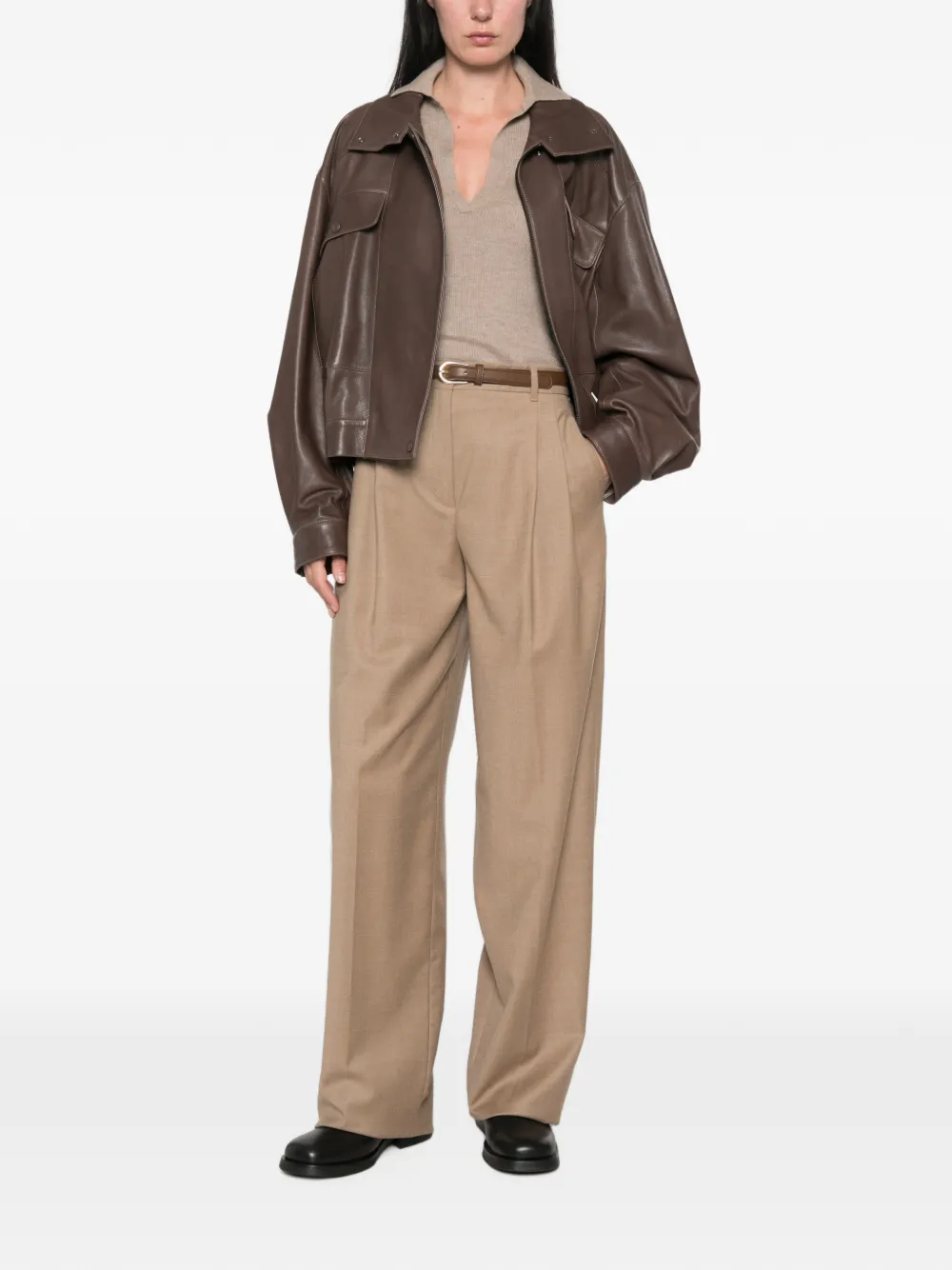 Max Mara Plooibroek met wijde pijpen Beige