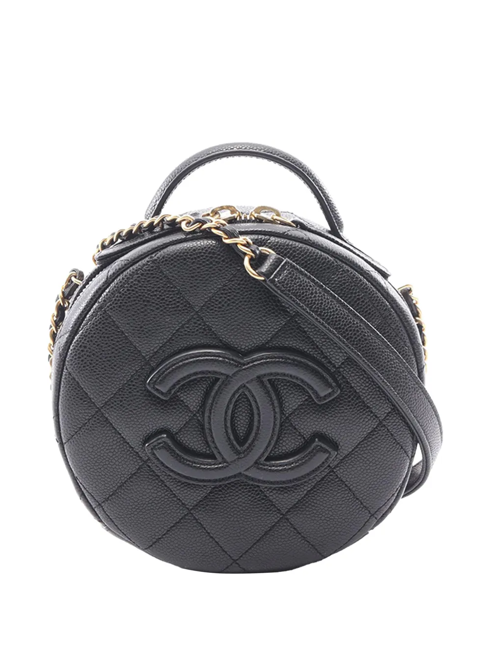 CHANEL Pre-Owned 2021-2026 CC Quilted Caviar Round Vanity Case satchel - Black