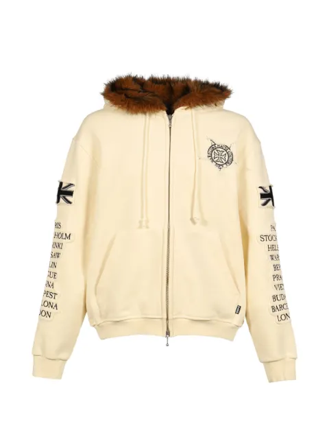 ALICE HOLLYWOOD Eurotrip patched fur-trim zip-up hoodie