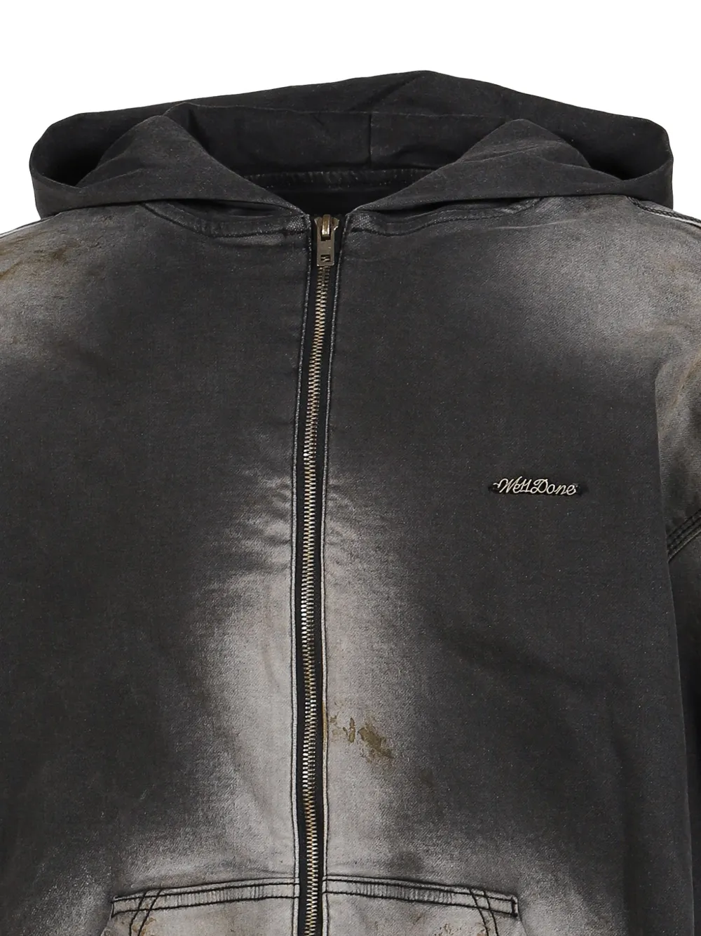We11done Hoodie met rits en vuile wassing Zwart