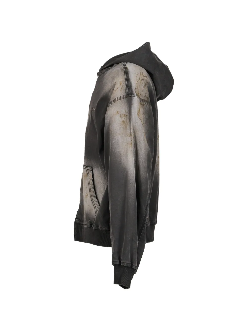 We11done Hoodie met rits en vuile wassing Zwart