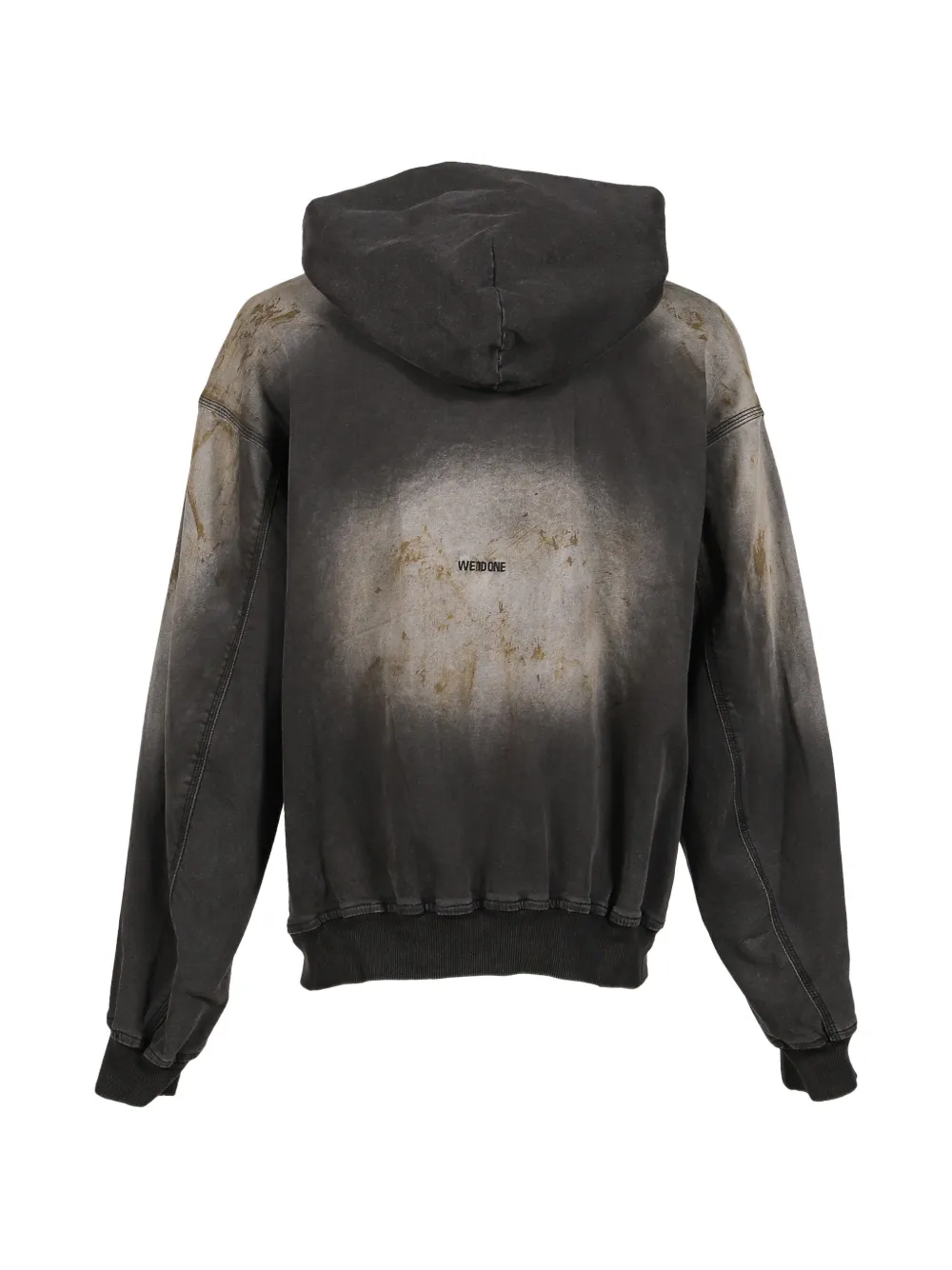 We11done Hoodie met rits en vuile wassing Zwart