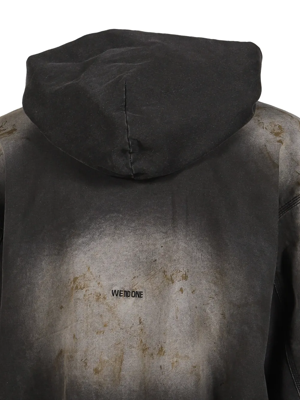 We11done Hoodie met rits en vuile wassing Zwart