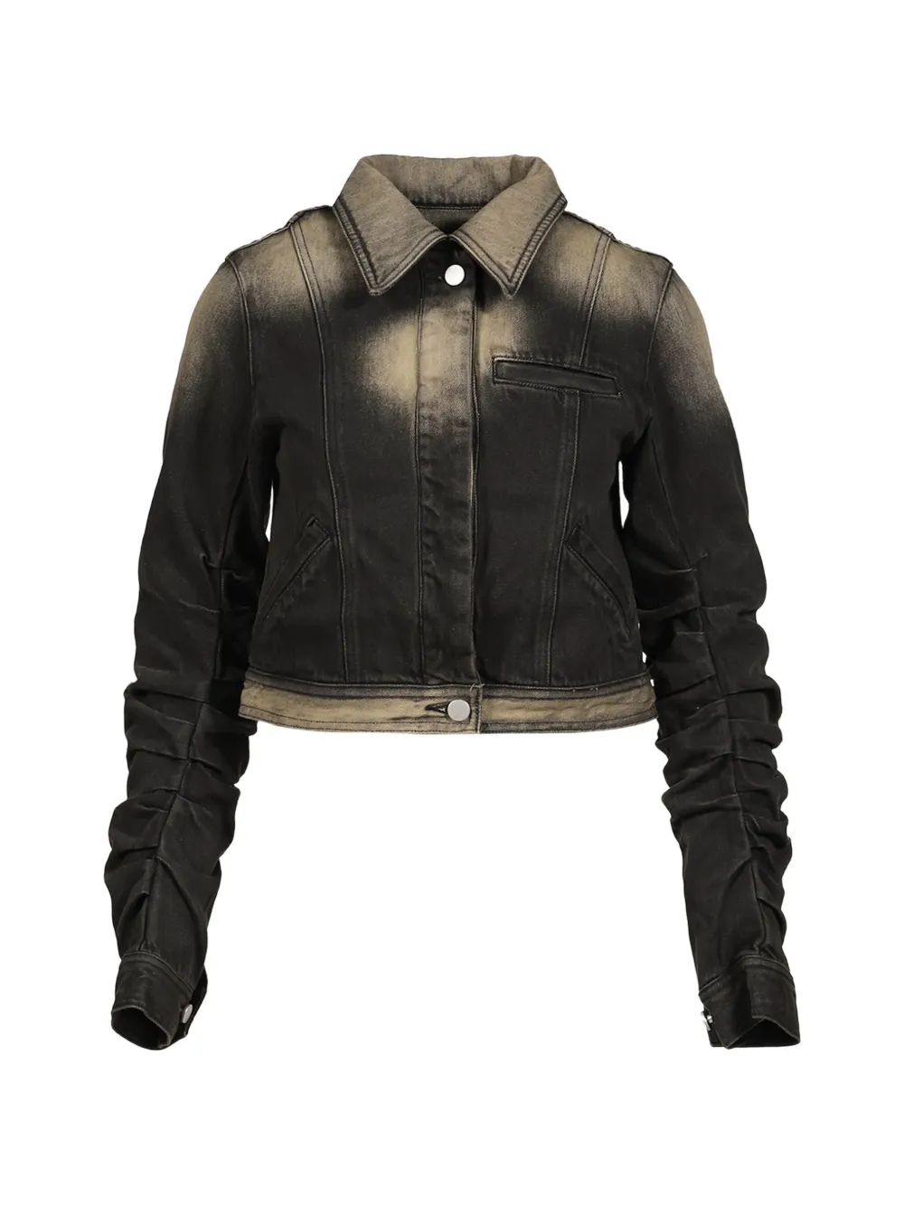 VIVAMUS bleached ruched-sleeve denim jacket