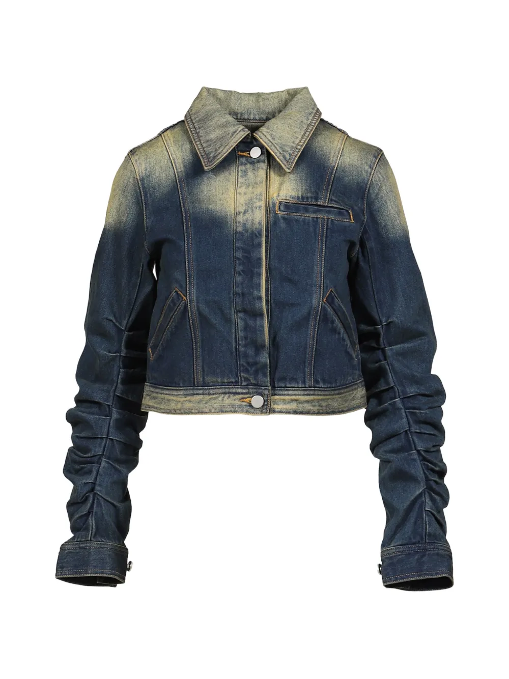 VIVAMUS bleached ruched-sleeve denim jacket - Blu