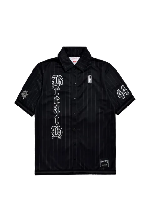BREATH x Mitchell & Ness pinstriped logo-print shirt