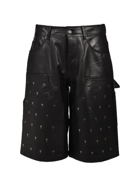 LAST NEST leather double-knee shorts