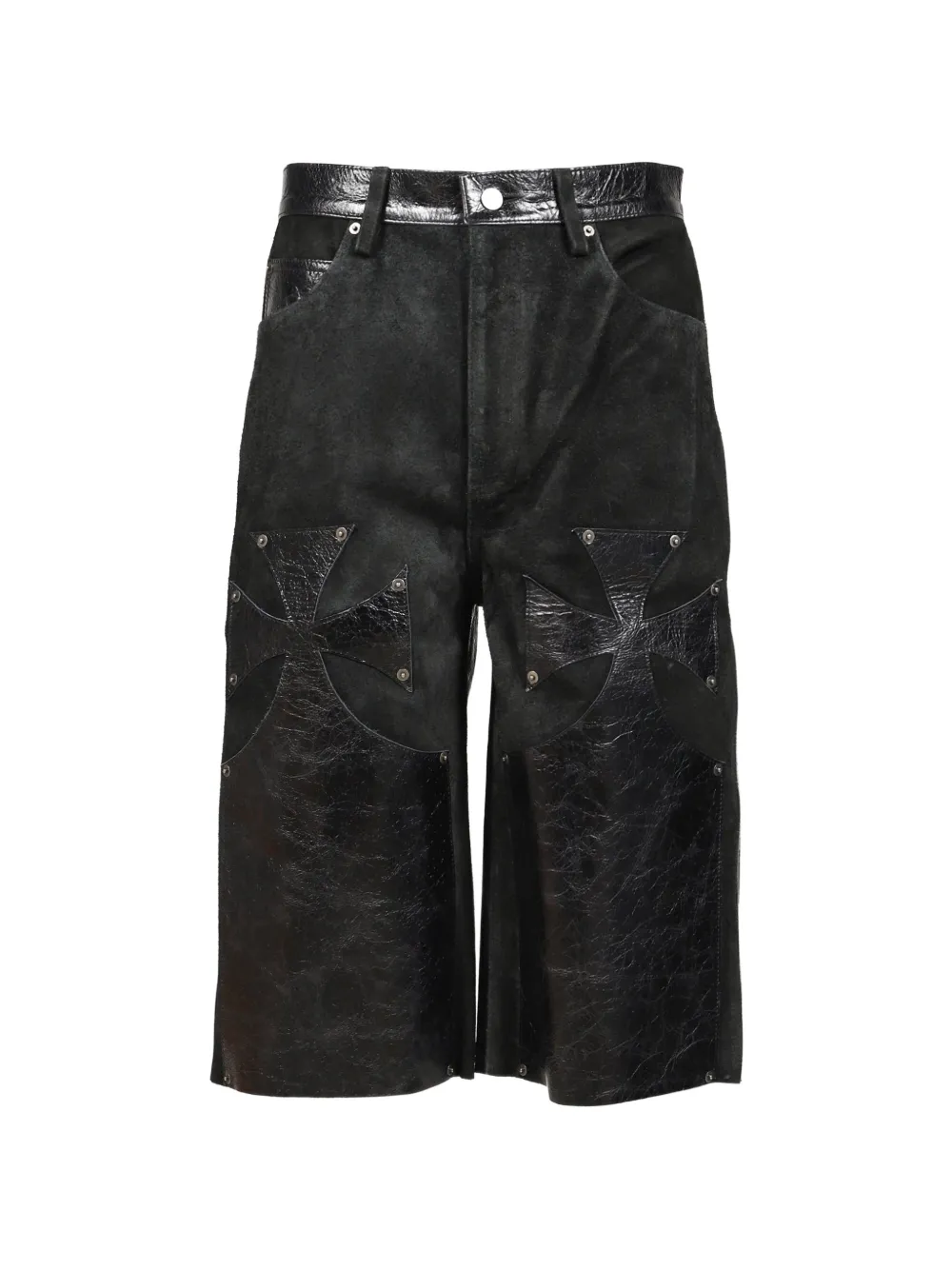 Sekrit Cross-patch Leather Shorts In Black