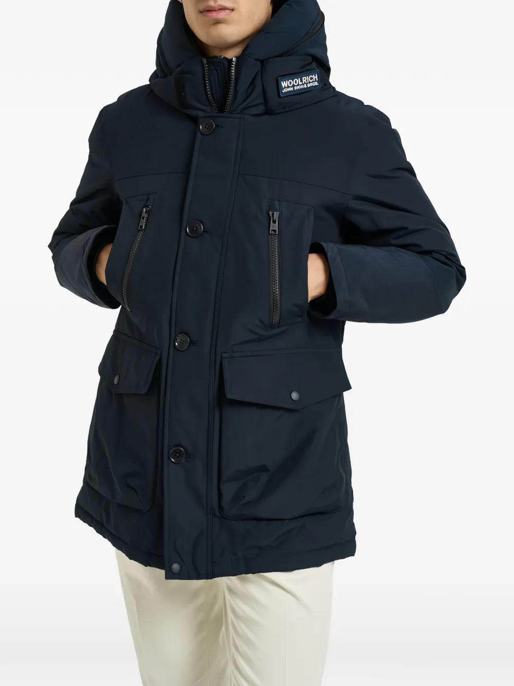 Woolrich hooded logo-patch coat Blauw