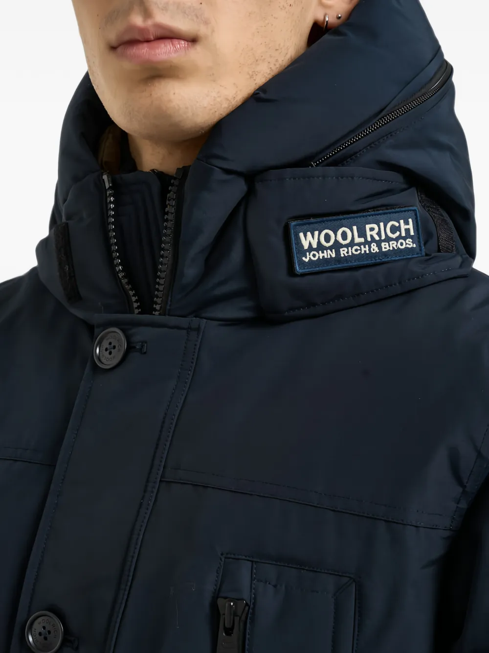 Woolrich hooded logo-patch coat Blauw
