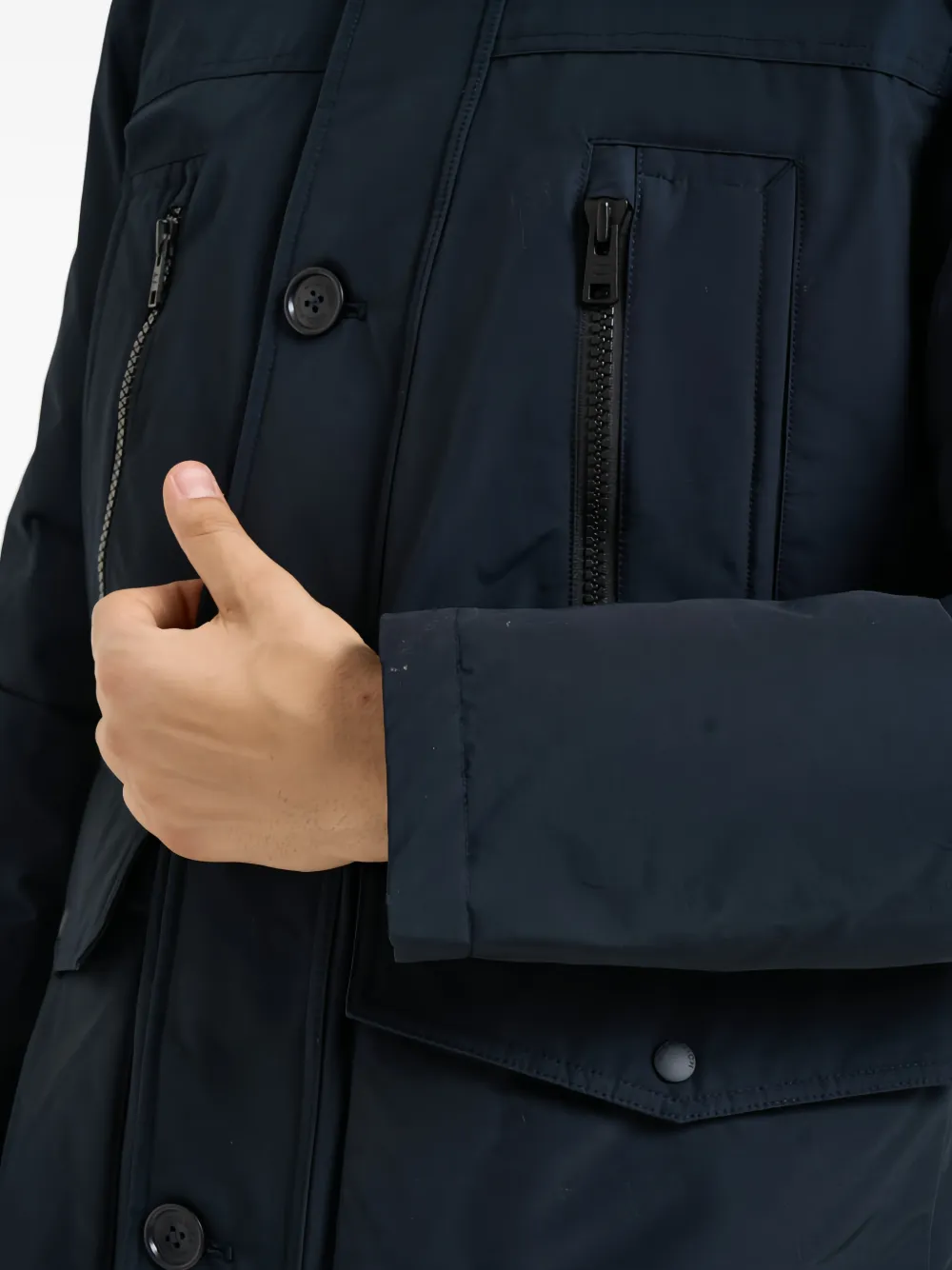 Woolrich hooded logo-patch coat Blauw