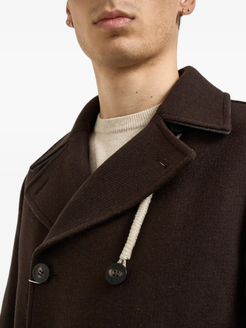 Camplin Mantel met dubbele rij knopen Bruin