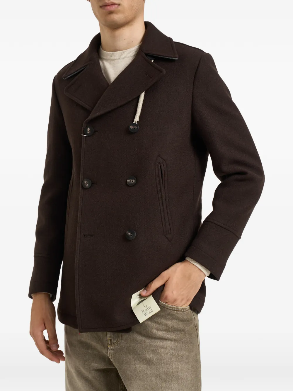 Camplin Mantel met dubbele rij knopen Bruin