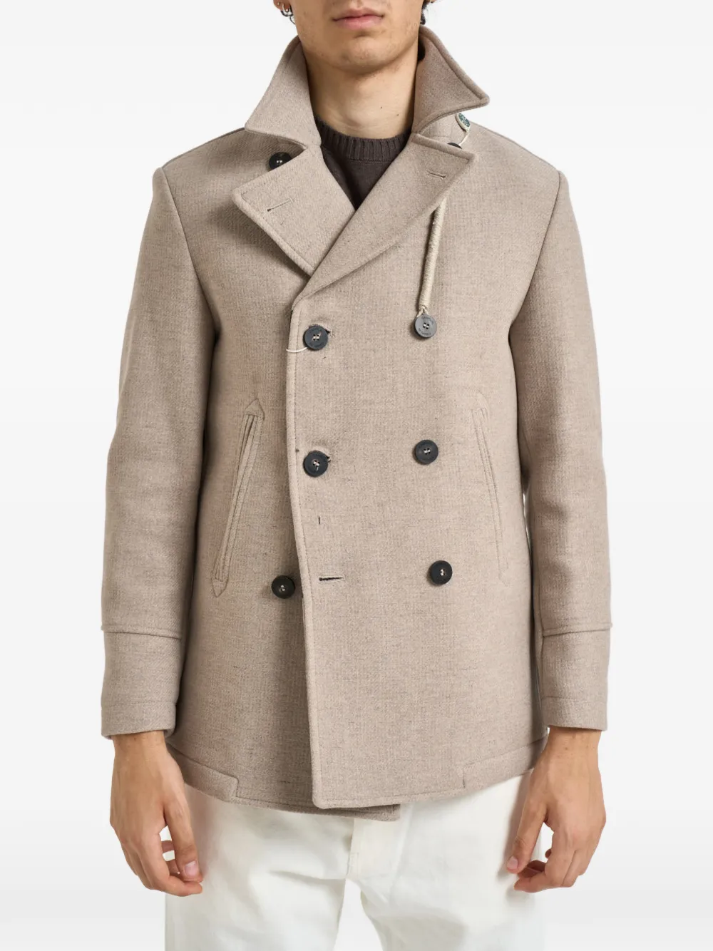 Camplin Double-breasted Pea Coat In Neutral