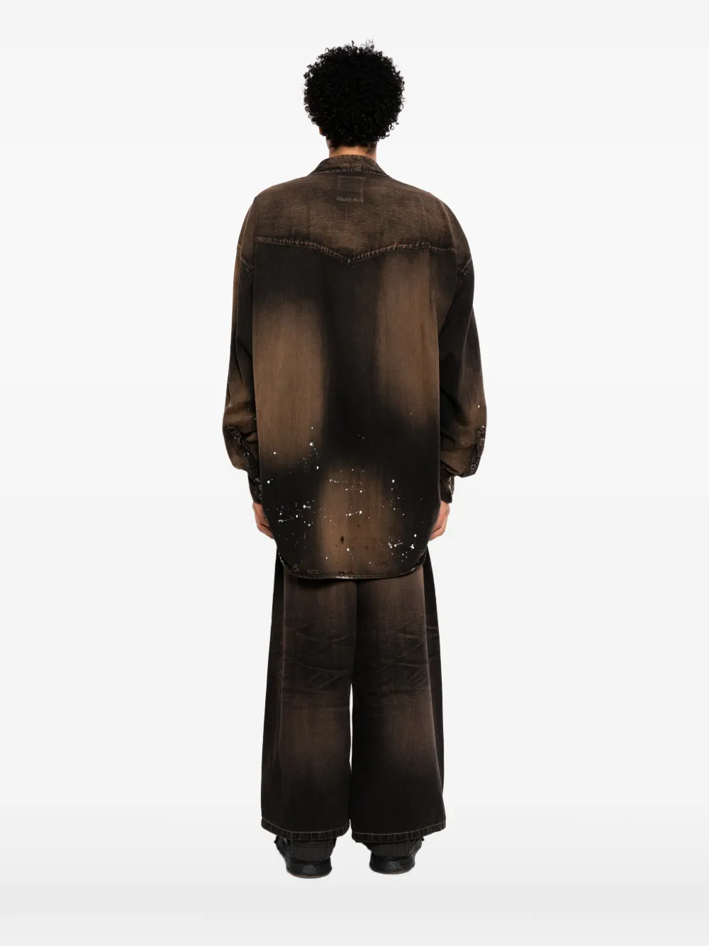 Maison MIHARA YASUHIRO Denim overhemd met platte kraag Bruin