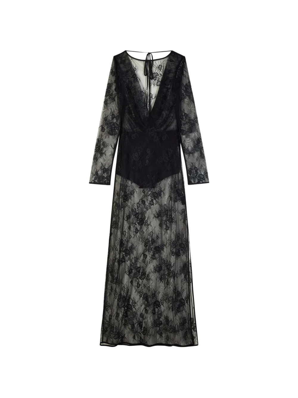 Patrizia Pepe floral-lace long-sleeve maxi dress - Schwarz