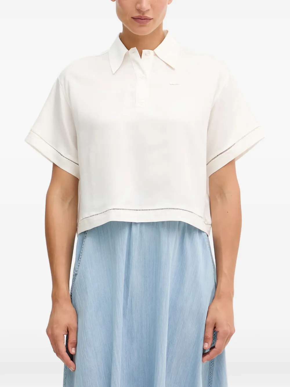 Lacoste ladder-stitch cropped shirt - Bianco