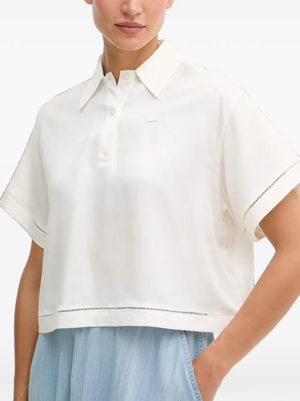 Lacoste Cropped blouse met ladderstiksel Wit