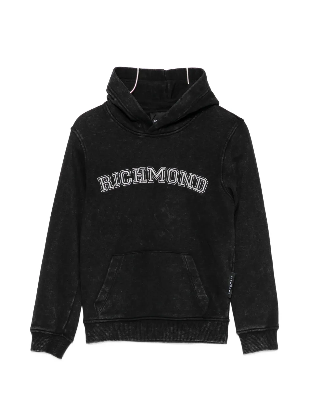 John Richmond Junior logo-embroidered acid-wash hoodie - Nero